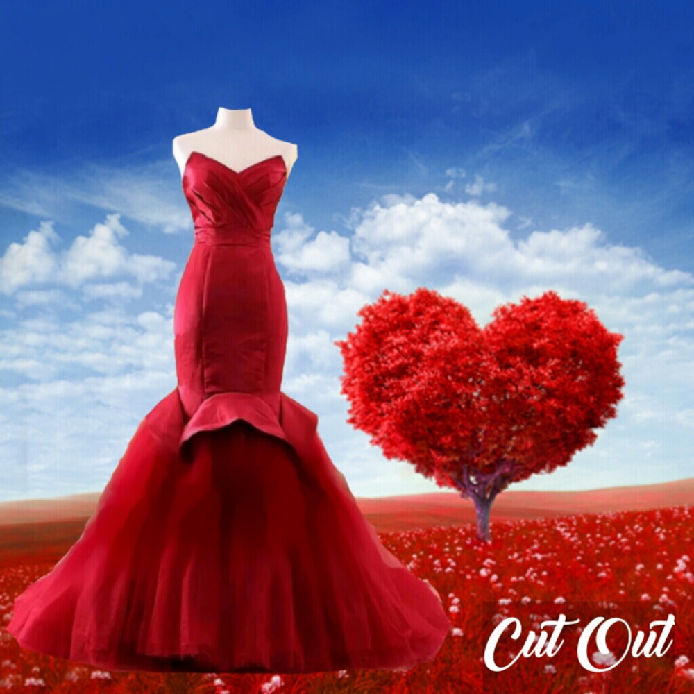 Red strapless gown